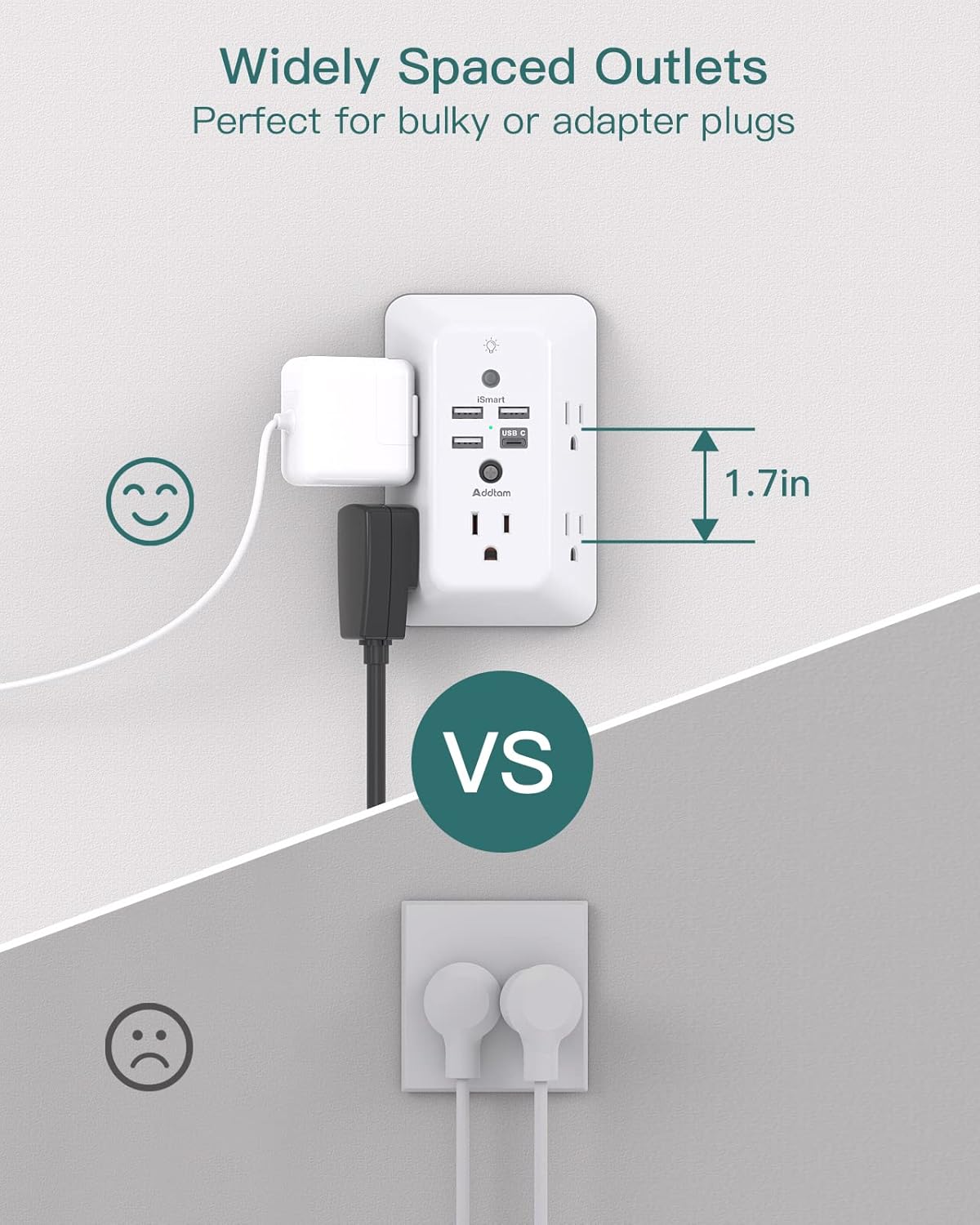Surge Protector, Outlet Extender with Night Light, 5-Outlet Splitter and 4 USB Ports(1 USB C), Multi Plug Wall Outlet for Home Office Dorm Room Essentials