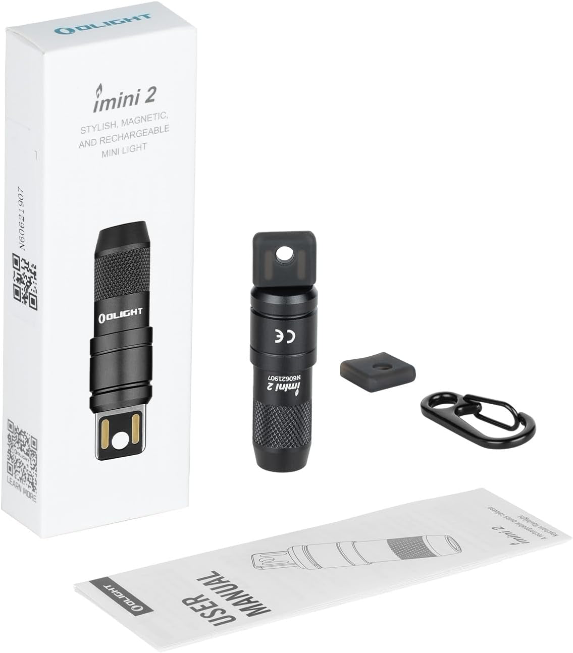 IMINI 2 EDC Rechargeable Keychain Flashlight, 50 Lumens Compact and Portable Mini LED Keyring Lights with Built-In Battery Ideal for Everyday Carry and Emergencies (Black)