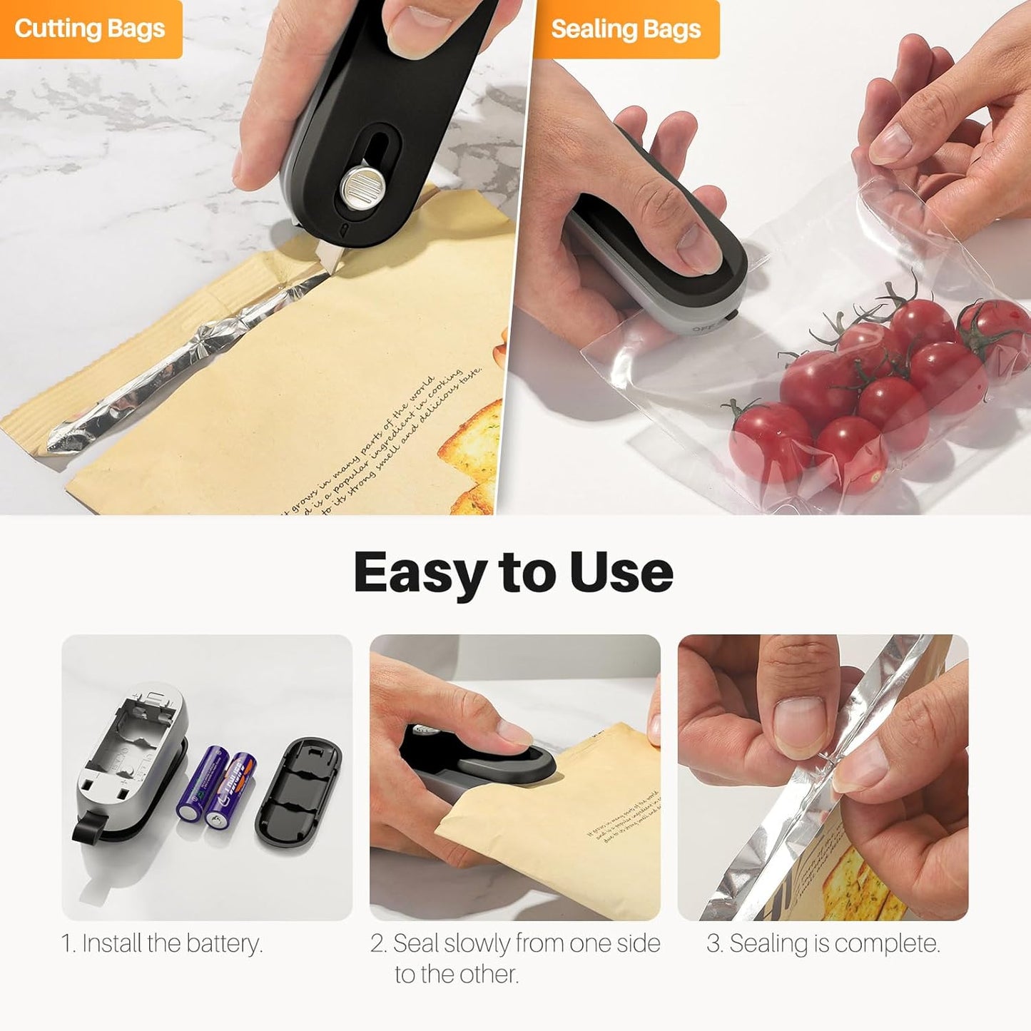 2 in 1 Mini Bag Sealer - Heat Seal & Cutter with Lanyard, Portable Handheld Chip Bag Sealer for Snacks, Candies & Food Storage (Batteries Included)