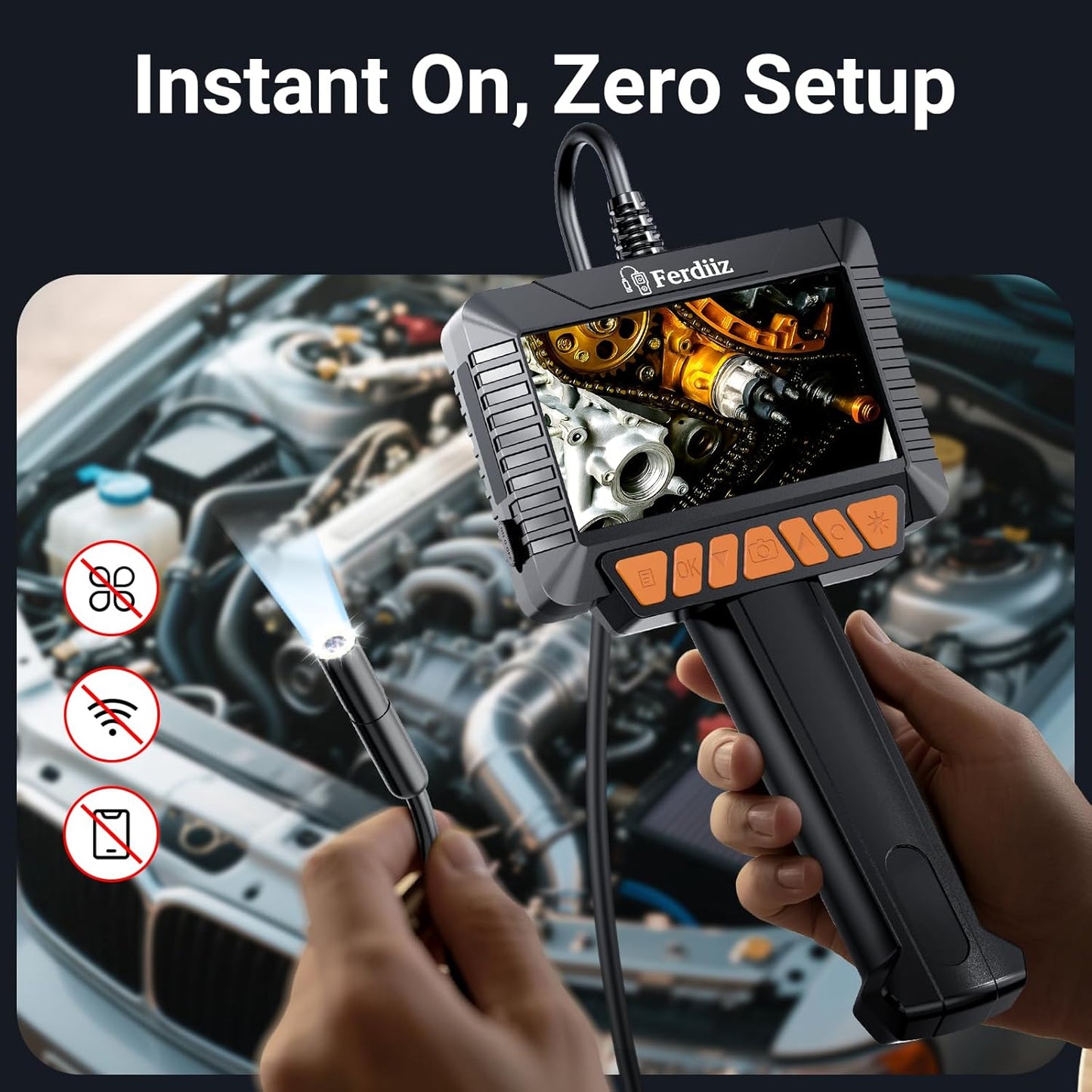 1920P HD Endoscope Camera with Light, 4.3'' Color LCD Screen Borescope, IP67 Waterproof Inspection Camera with 8 Adjustable LED Lights,16.5Ft Semi-Rigid Cable (Black)