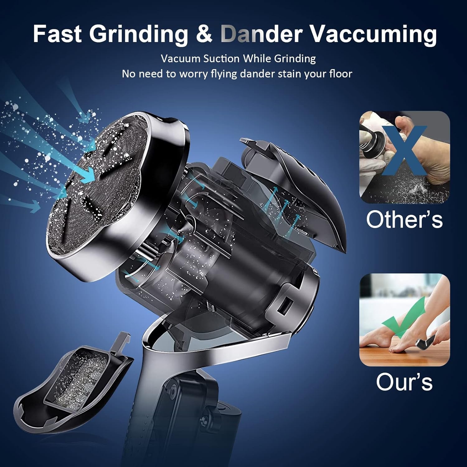 Electric Callus Remover for Feet (With Dander Vacuum), Portable Pedicure Kit Foot File Callus Remover, Rechargeable Waterproof Foot File for Foot Care Deadskin Remover with 9Head&Lcd Display