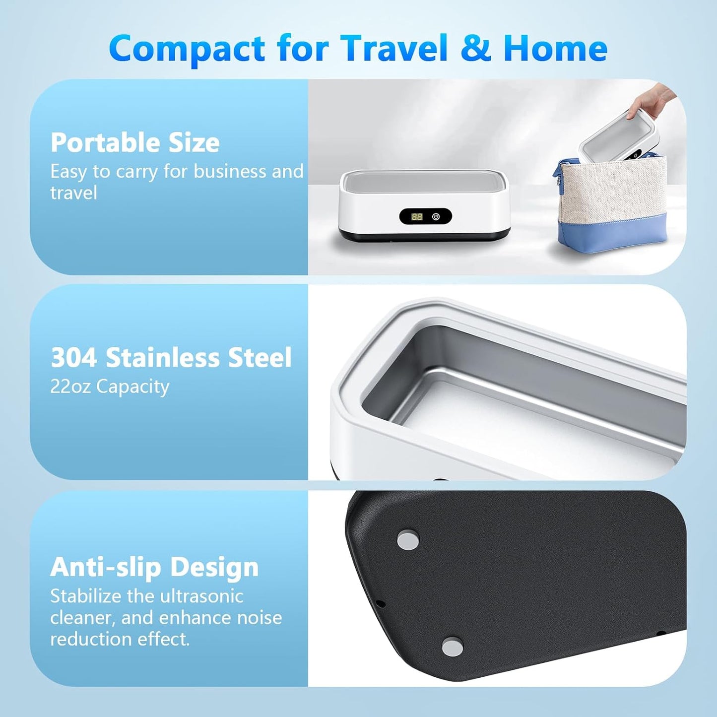 2025 Upgrade Large Capacity Ultrasonic Cleaner, 50Khz Ultrasonic Cleaner Machine with 5 Modes Timer for Glasses Dentures-304 Stainless Steel Tank,White & Black