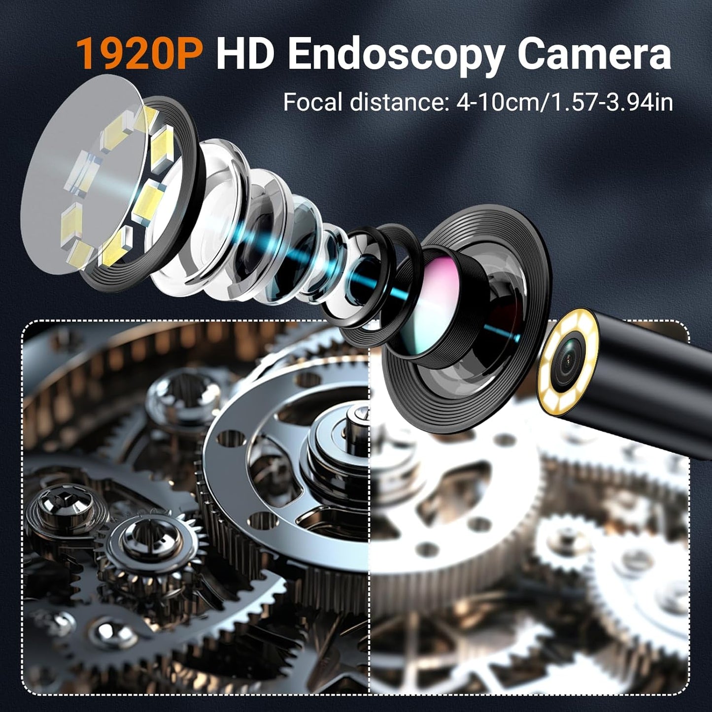 1920P HD Endoscope Camera with Light, 4.3'' Color LCD Screen Borescope, IP67 Waterproof Inspection Camera with 8 Adjustable LED Lights,16.5Ft Semi-Rigid Cable (Black)