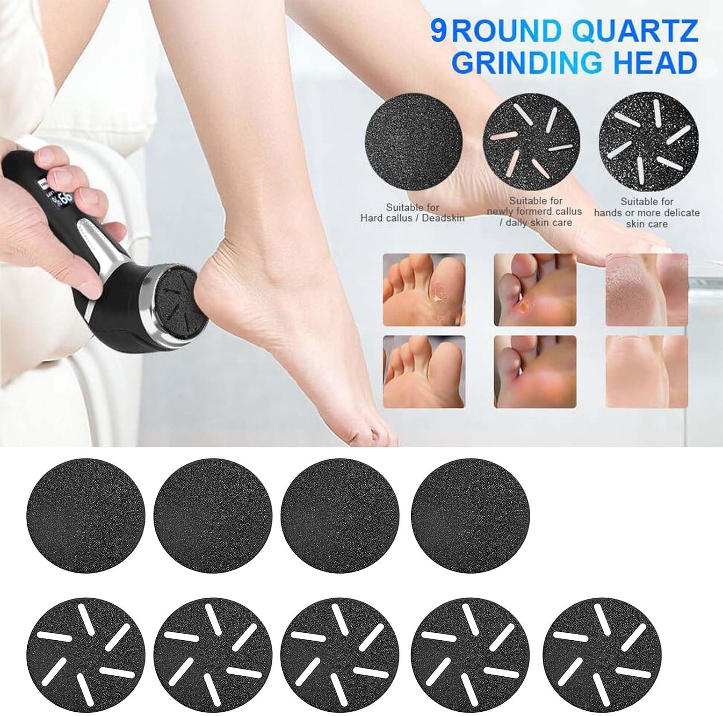 Electric Callus Remover for Feet (With Dander Vacuum), Portable Pedicure Kit Foot File Callus Remover, Rechargeable Waterproof Foot File for Foot Care Deadskin Remover with 9Head&Lcd Display