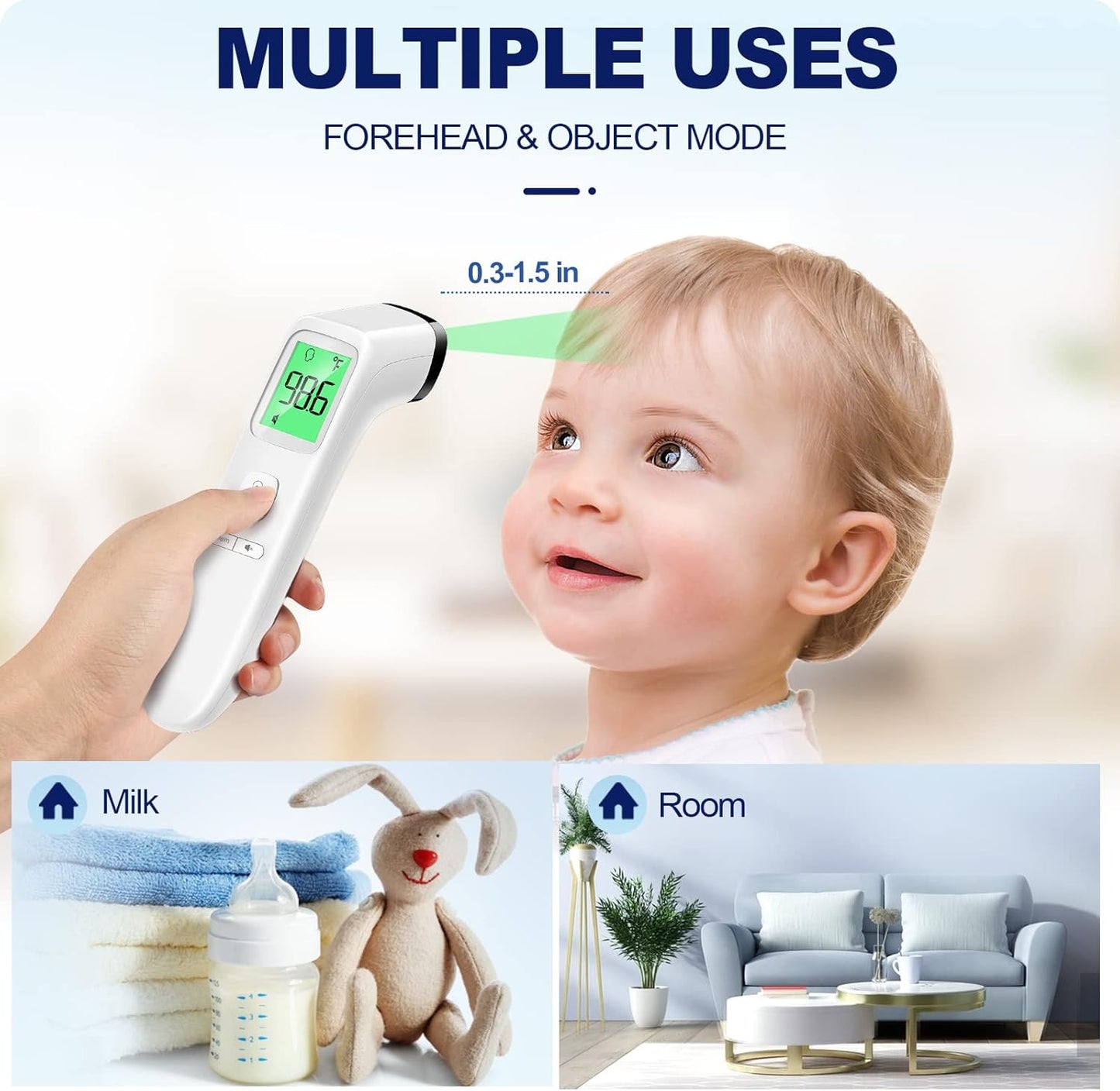 No-Touch Thermometer for Adults and Kids, Accurate Digital Baby Thermometer, Fever Alarm & Silent Mode, 2 in 1 Forehead & Object Mode