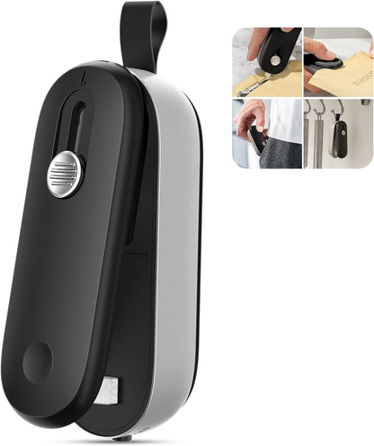 2 in 1 Mini Bag Sealer - Heat Seal & Cutter with Lanyard, Portable Handheld Chip Bag Sealer for Snacks, Candies & Food Storage (Batteries Included)
