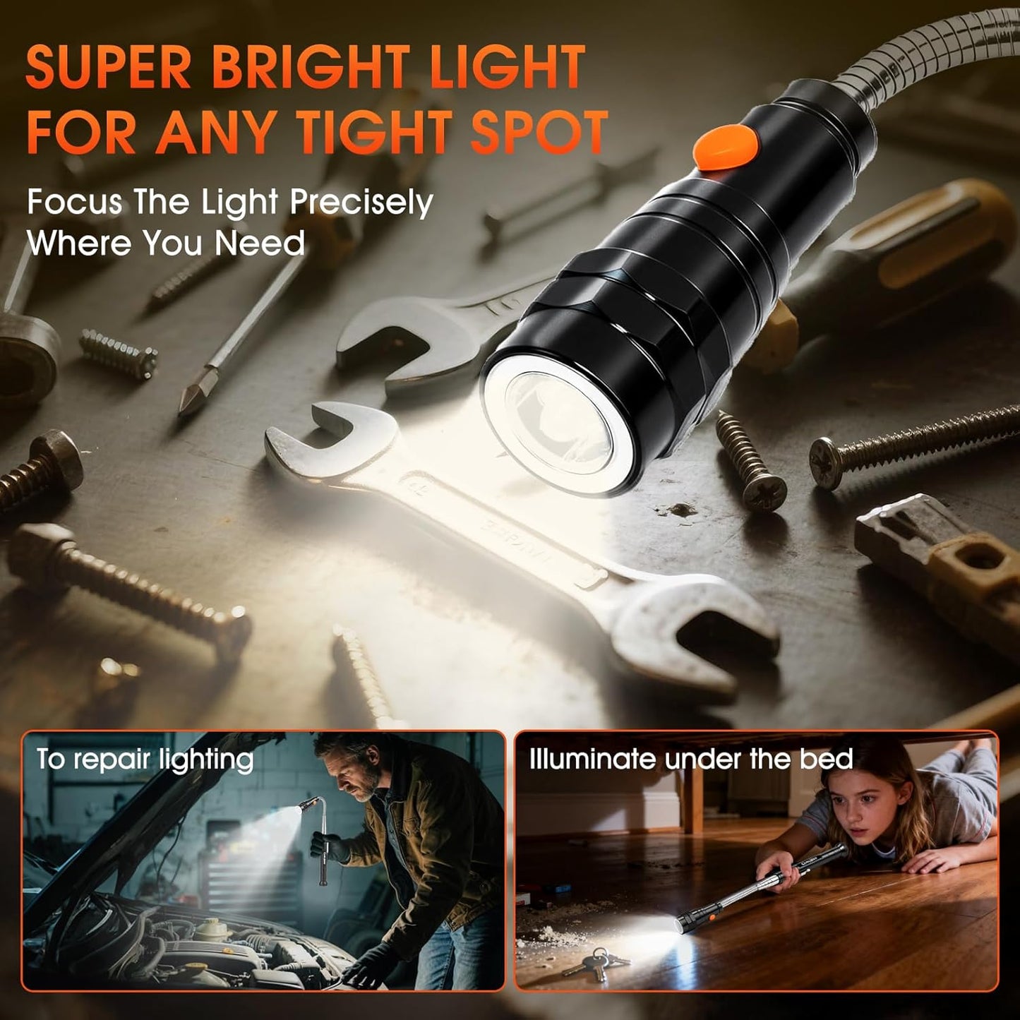 Magnetic Pickup Tool,  Magnetic Flashlight Telescoping Magnet with LED Flashlight and Extendable Neck, Cool Gadget Birthday Gifts for Men, Dad, Husband, Mechanic, Tech, Handyman