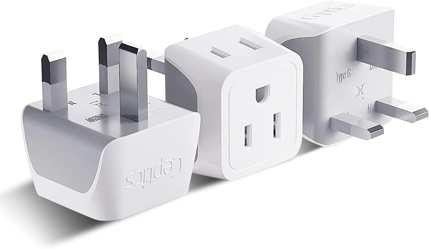 UK Travel Plug Adapter, 2 in 1 Type G Adapter, US to UK Adapter, Ireland, Dubai Travel Adapter with Dual USA Inputs, CE, Rohs - HK Outlet Adapter, 3 Pack