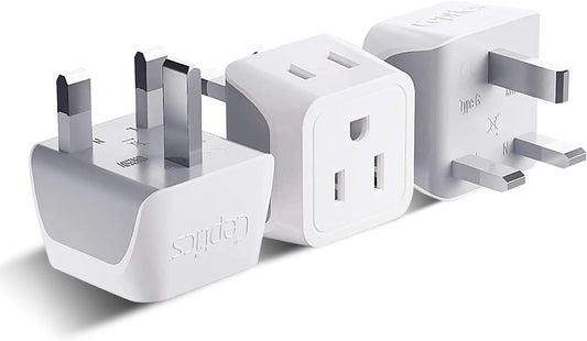 UK Travel Plug Adapter, 2 in 1 Type G Adapter, US to UK Adapter, Ireland, Dubai Travel Adapter with Dual USA Inputs, CE, Rohs - HK Outlet Adapter, 3 Pack