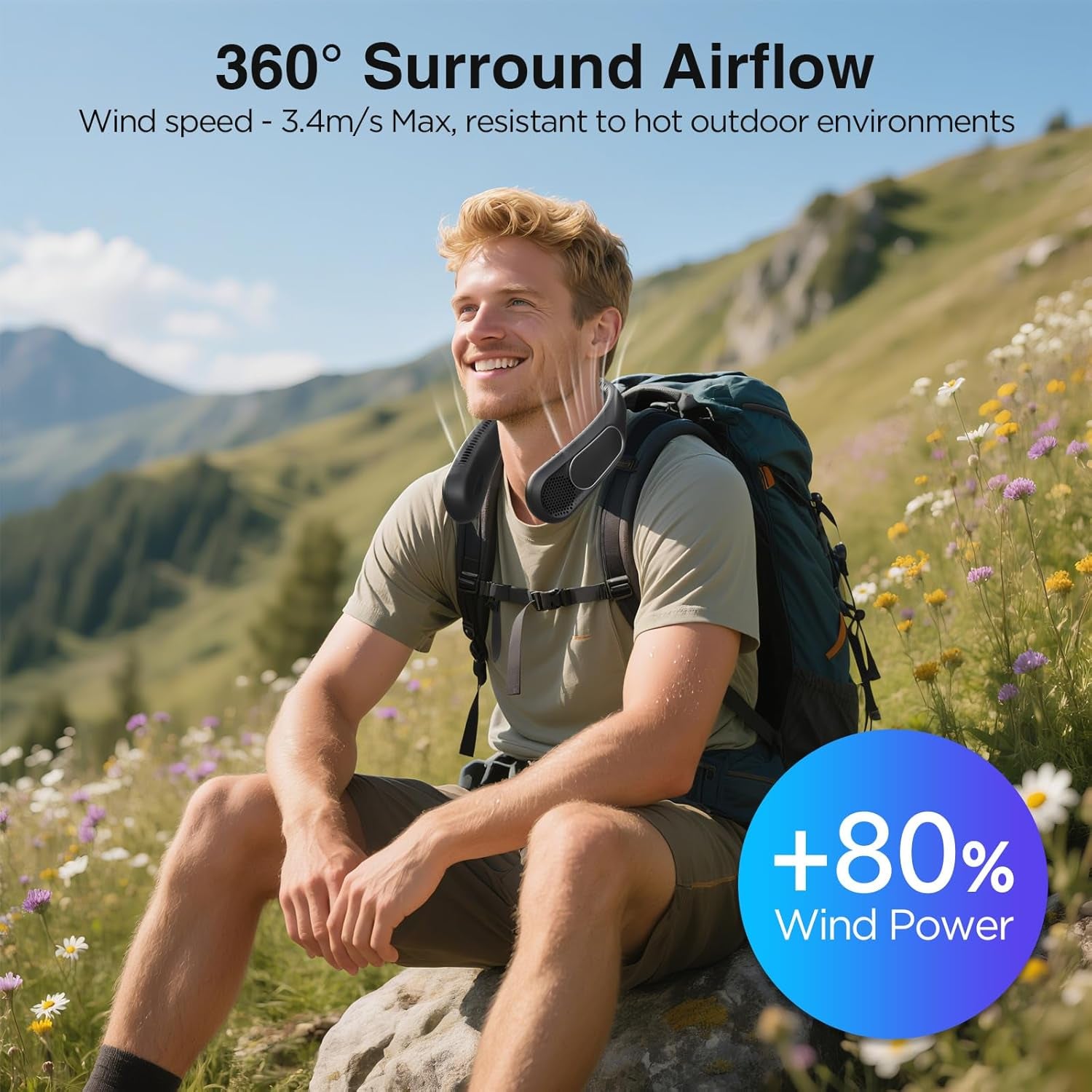 Neck Fan, Hands Free Bladeless Neck Fans Portable Rechargeable, 6000 Mah Battery Operated Wearable Personal Fan, Cooling Neck Fan, 3 Speeds, USB Fan Gifts for Men, Women, Travel, Outdoor