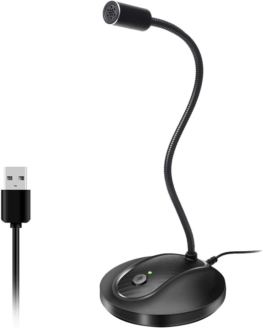 USB Microphone, 360 Degree Adjustable Gooseneck Design, Mute Button & LED Indicator, Noise-Canceling Technology, Plug & Play, Compatible with Windows & Macos