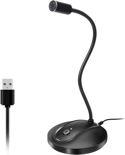 USB Microphone, 360 Degree Adjustable Gooseneck Design, Mute Button & LED Indicator, Noise-Canceling Technology, Plug & Play, Compatible with Windows & Macos