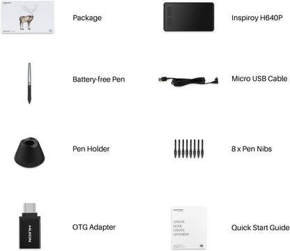 Inspiroy H640P Drawing Tablet, 6X4 Inch Digital Art with Battery-Free Stylus, 8192 Pen Pressure, 6 Hot Keys, Graphics Tablet for Drawing, Writing, Design, Teaching, Work with Mac, PC & Mobile