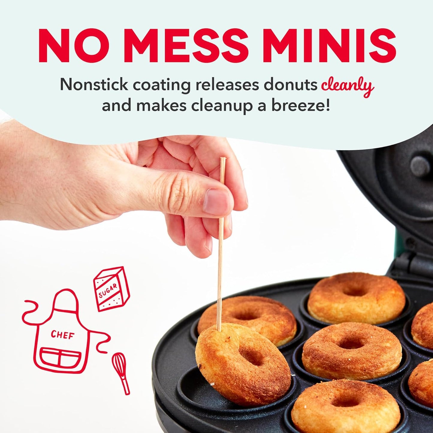 Mini Donut Maker Machine for Kid-Friendly Breakfast, Snacks, Desserts & More with Non-Stick Surface, Makes 7 Doughnuts - Aqua