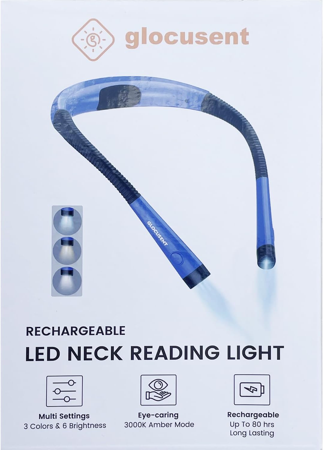 Book Light, 3-Color & 6-Brightness Reading Light, Bendable Neck Light, 80-Hr Lasting Rechargeable Lamp, Perfect Book Light for Reading in Bed, Knitting, Camping, Repairing, Book Lovers Gifts