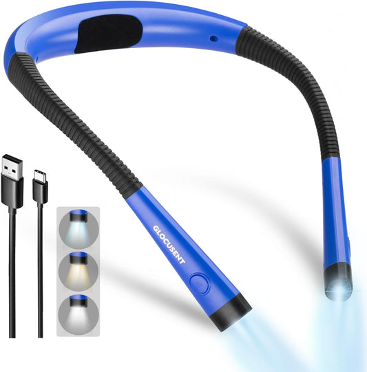 Book Light, 3-Color & 6-Brightness Reading Light, Bendable Neck Light, 80-Hr Lasting Rechargeable Lamp, Perfect Book Light for Reading in Bed, Knitting, Camping, Repairing, Book Lovers Gifts