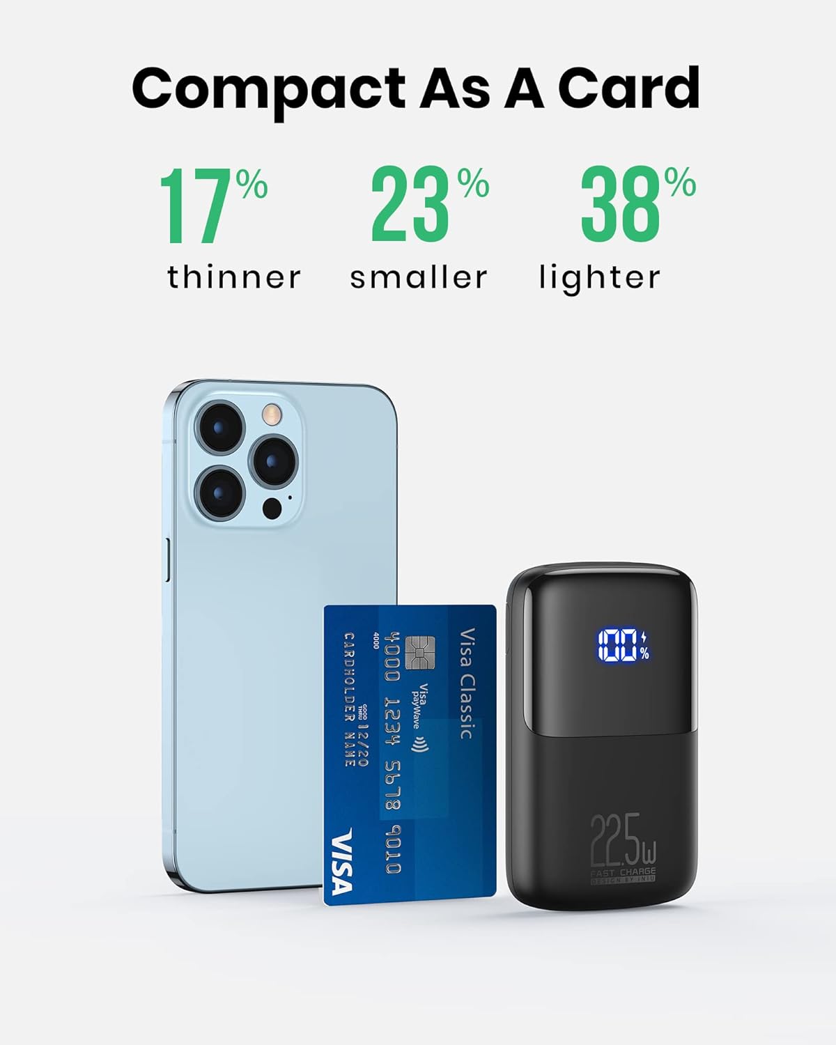 Portable Charger, Smallest 22.5W 10000Mah Power Bank, USB C In/Output Fast Charging 3-Output Mini Battery Pack Charger with Phone Holder for Iphone 17 16 15 14 Air Samsung S23 Google Ipad Tablet
