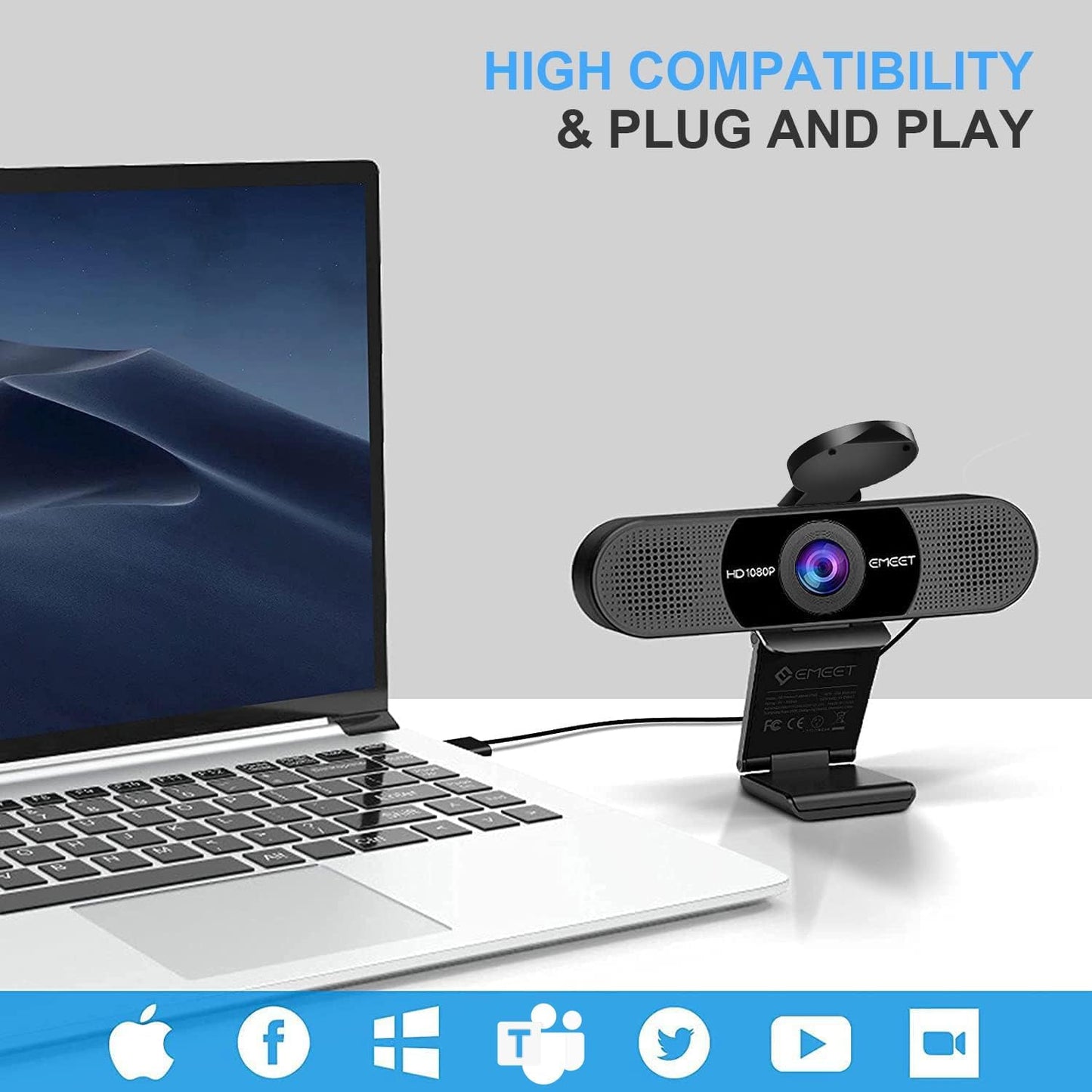 1080P Webcam with Microphone, C960 Web Camera, 2 Mics Streaming Webcam, 90°FOV Computer Camera, Plug and Play USB Web Cam for Online Calling/Conferencing, Zoom/Teams/Facetime/Youtube, Laptop/Pc