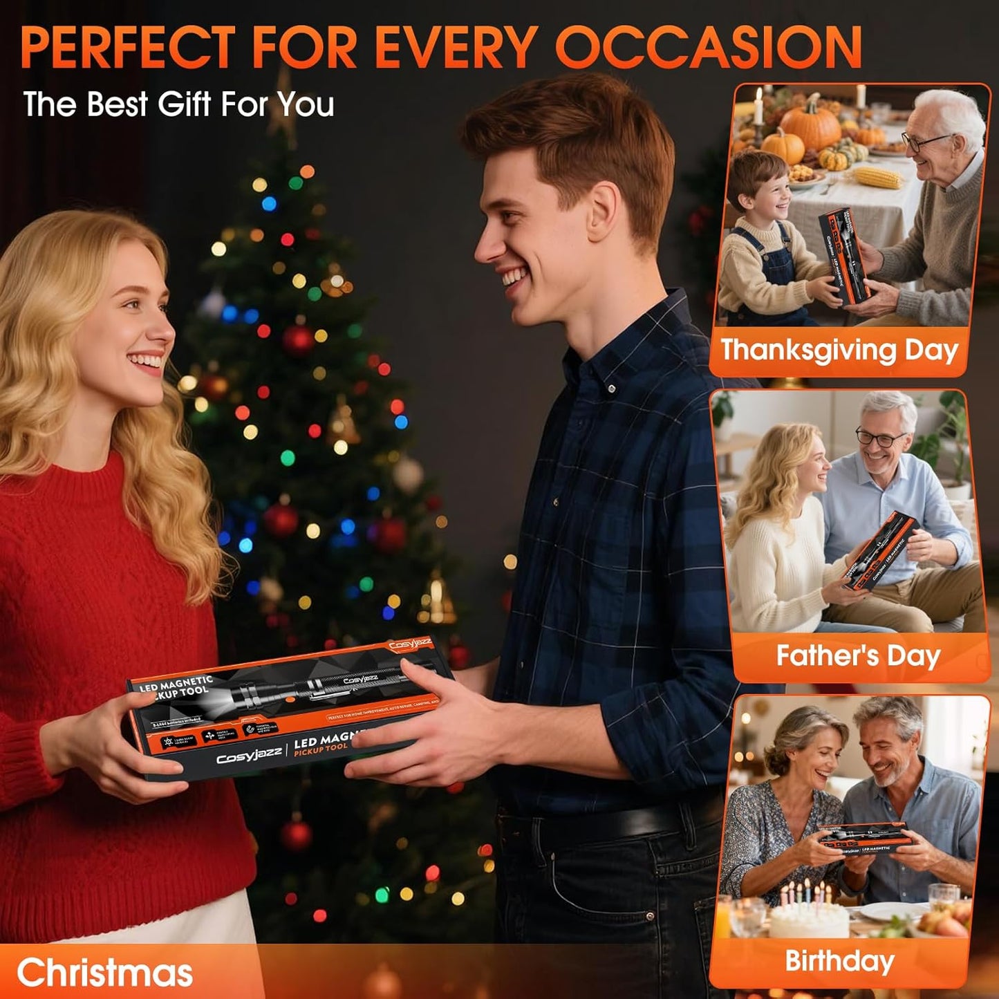 Magnetic Pickup Tool,  Magnetic Flashlight Telescoping Magnet with LED Flashlight and Extendable Neck, Cool Gadget Birthday Gifts for Men, Dad, Husband, Mechanic, Tech, Handyman