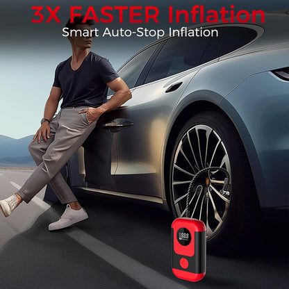 Tire Inflator Portable Air Compressor & Car Jump-Starter, Cordless Air Pump with LED Light & Pressure Gauge for Auto,Motorcycles,Bikes,Balls, Emergency Battery Booster & Phone Charger,150Psi