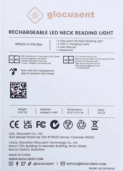 Book Light, 3-Color & 6-Brightness Reading Light, Bendable Neck Light, 80-Hr Lasting Rechargeable Lamp, Perfect Book Light for Reading in Bed, Knitting, Camping, Repairing, Book Lovers Gifts