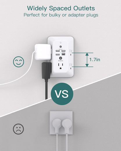 Surge Protector, Outlet Extender with Night Light,  5-Outlet Splitter and 4 USB Ports(1 USB C), Multi Plug Wall Outlet for Home Office Dorm Room Essentials