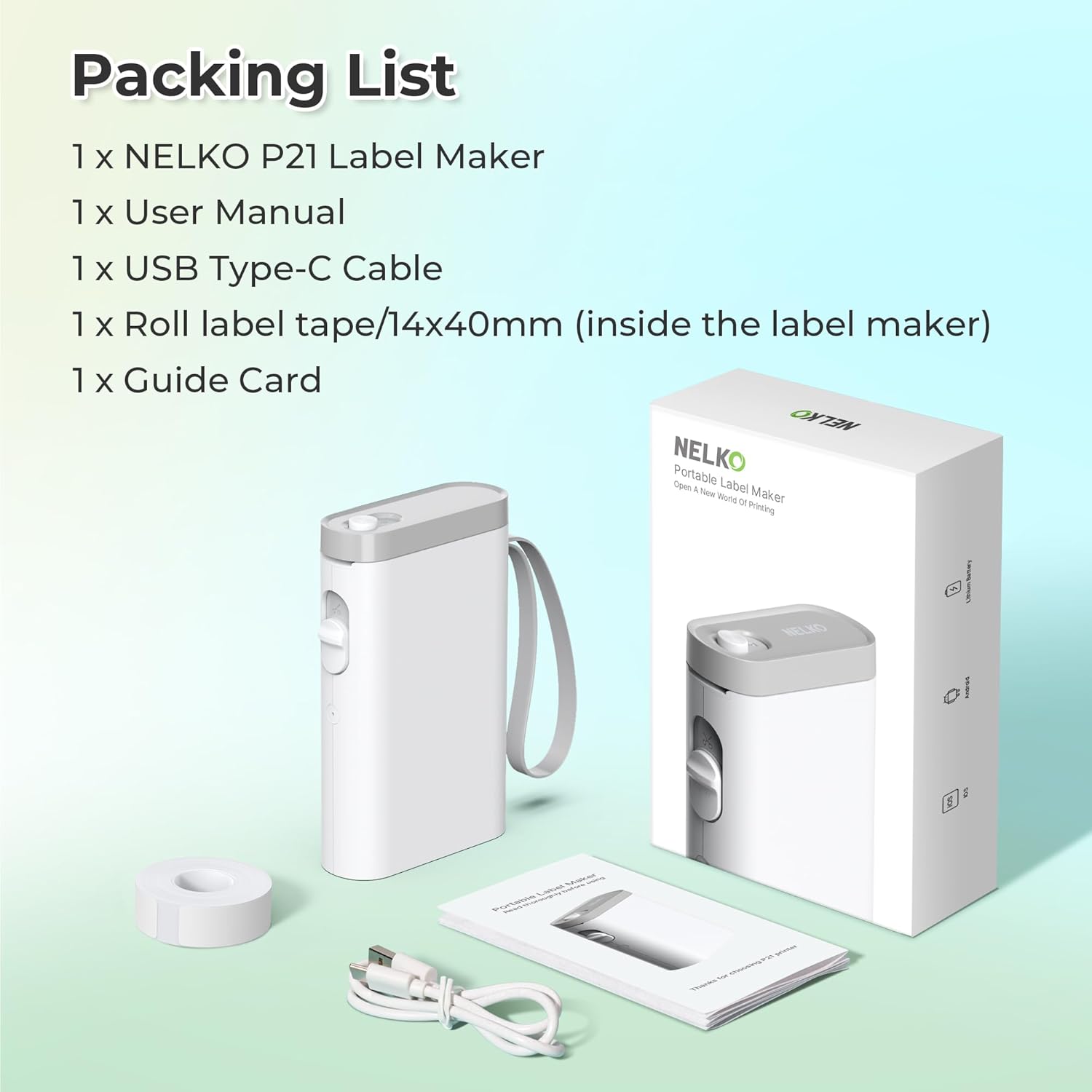Label Maker Machine with Tape, P21 Bluetooth Label Printer, Wireless Mini Label Makers with Multiple Templates for School Office Home, White