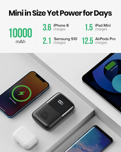 Portable Charger, Smallest 22.5W 10000Mah Power Bank, USB C In/Output Fast Charging 3-Output Mini Battery Pack Charger with Phone Holder for Iphone 17 16 15 14 Air Samsung S23 Google Ipad Tablet