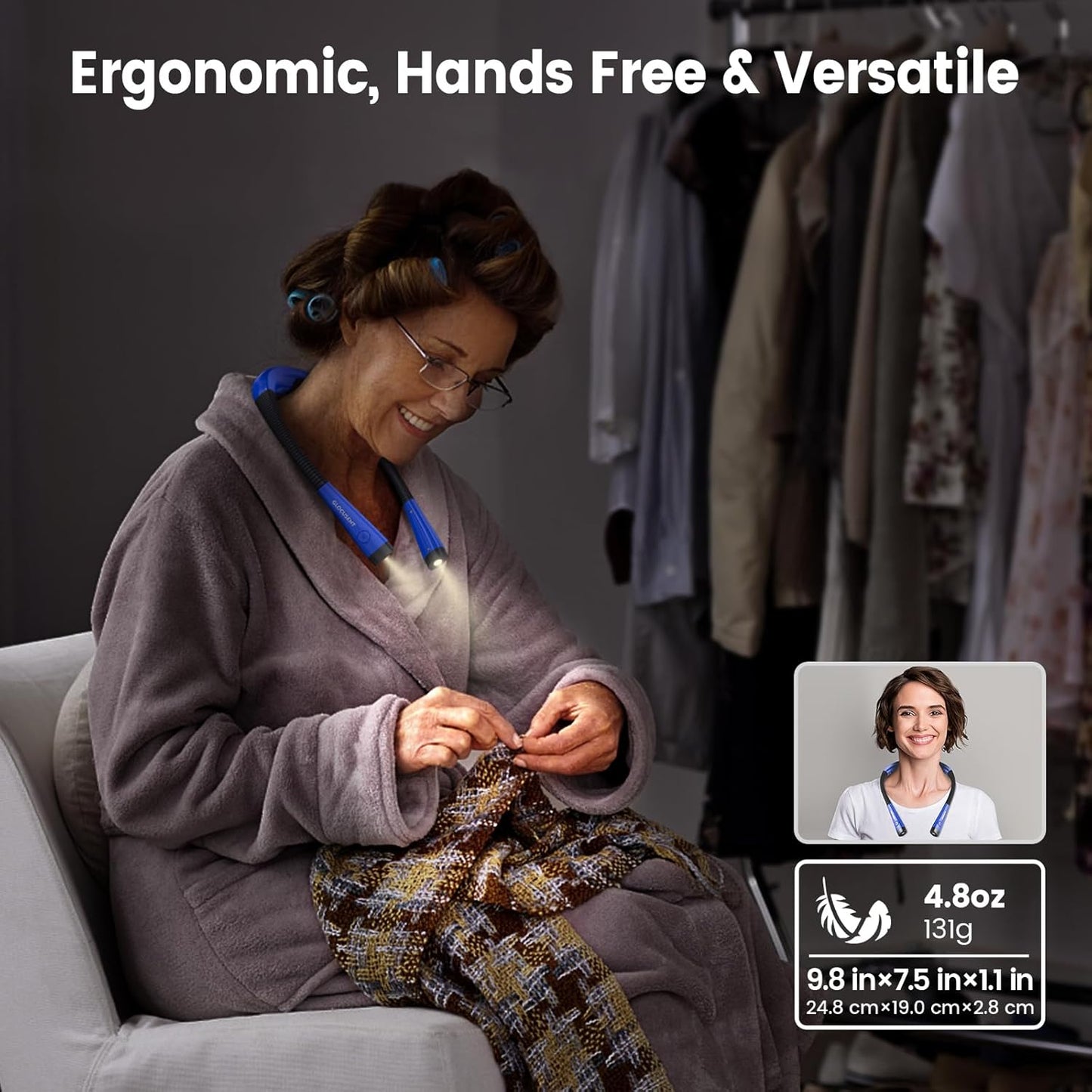 Book Light, 3-Color & 6-Brightness Reading Light, Bendable Neck Light, 80-Hr Lasting Rechargeable Lamp, Perfect Book Light for Reading in Bed, Knitting, Camping, Repairing, Book Lovers Gifts