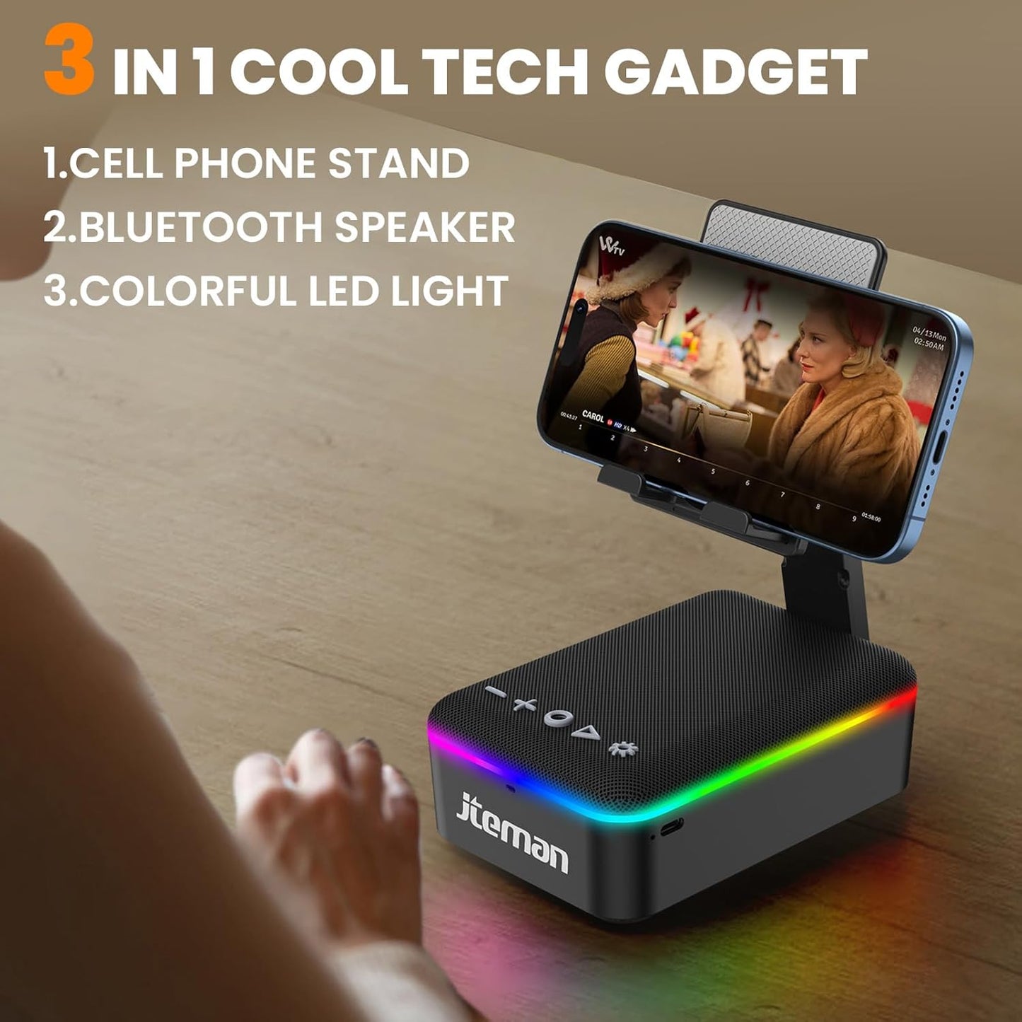 Gifts for Men Women,Cell Phone Stand with Bluetooth Speaker,Led Light,And Lanyard,Cool Tech Gadgets,Unique Birthday Gifts for Men Husband Mom Dad
