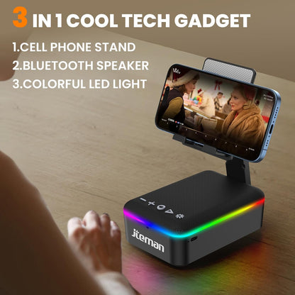 Gifts for Men Women,Cell Phone Stand with Bluetooth Speaker,Led Light,And Lanyard,Cool Tech Gadgets,Unique Birthday Gifts for Men Husband Mom Dad