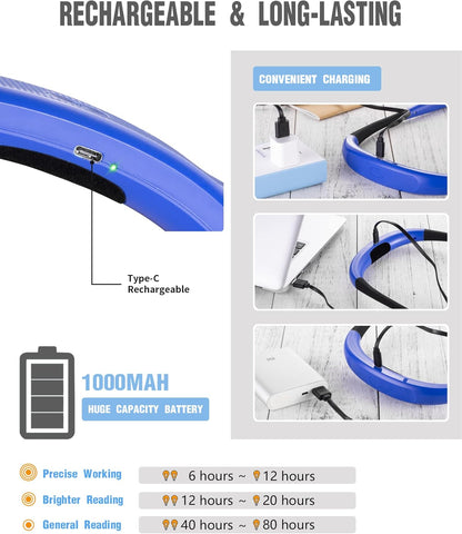 Book Light, 3-Color & 6-Brightness Reading Light, Bendable Neck Light, 80-Hr Lasting Rechargeable Lamp, Perfect Book Light for Reading in Bed, Knitting, Camping, Repairing, Book Lovers Gifts