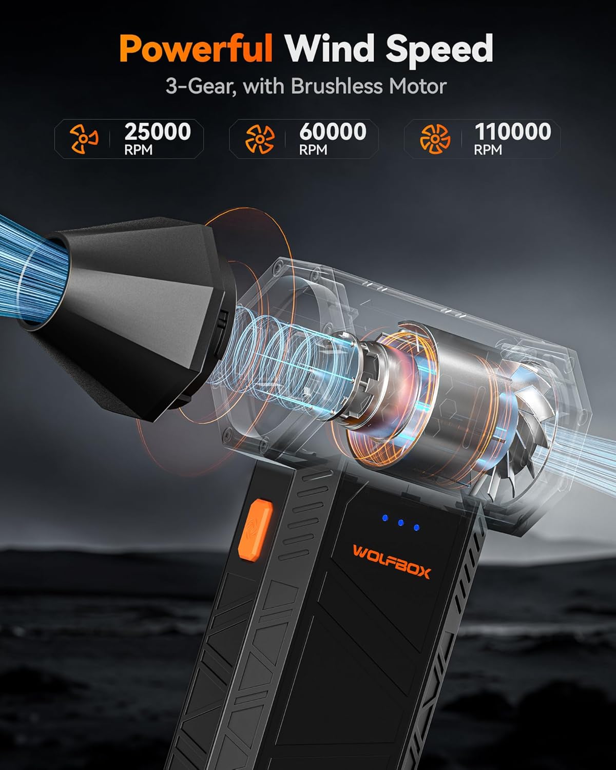  Compressed Air Duster-110000Rpm Super Power Electric Air Duster, 3-Gear Adjustable Mini Blower with Fast Charging, Dust Blower for Computer, Keyboard, House, Outdoor and Car