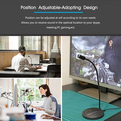 USB Microphone, 360 Degree Adjustable Gooseneck Design, Mute Button & LED Indicator, Noise-Canceling Technology, Plug & Play, Compatible with Windows & Macos