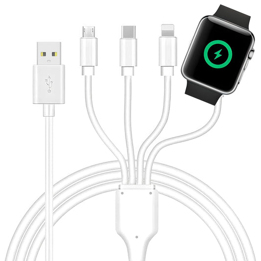 4 in 1 Watch & Phone Charger Cable, Multi Charging Cord, Fast Magnetic Cable USB Type C for Apple Watch, Iphone, Pods, Android & More / 3.3Ft