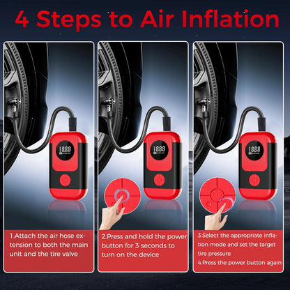 Tire Inflator Portable Air Compressor & Car Jump-Starter, Cordless Air Pump with LED Light & Pressure Gauge for Auto,Motorcycles,Bikes,Balls, Emergency Battery Booster & Phone Charger,150Psi