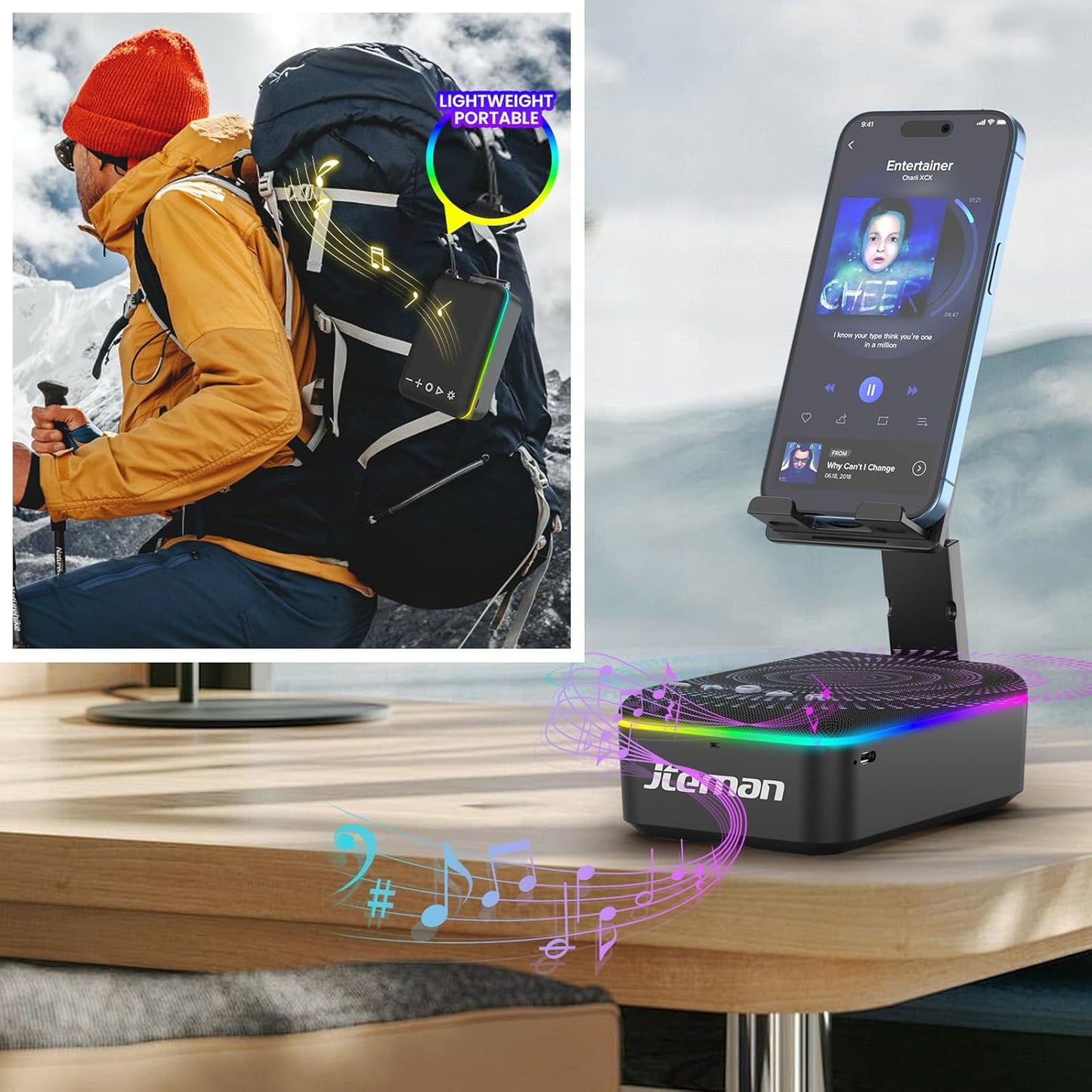 Gifts for Men Women,Cell Phone Stand with Bluetooth Speaker,Led Light,And Lanyard,Cool Tech Gadgets,Unique Birthday Gifts for Men Husband Mom Dad