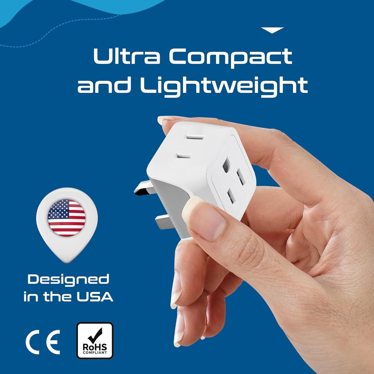 UK Travel Plug Adapter, 2 in 1 Type G Adapter, US to UK Adapter, Ireland, Dubai Travel Adapter with Dual USA Inputs, CE, Rohs - HK Outlet Adapter, 3 Pack