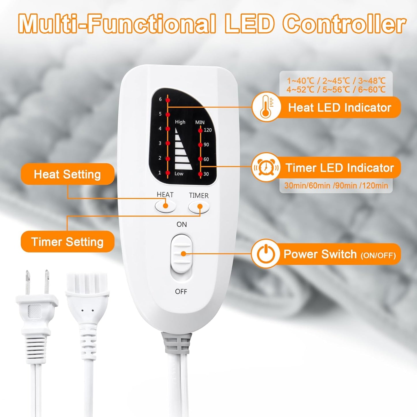 Heating Pad,Electric Heating Pads for Back,Neck,Abdomen,Moist Heating Pad for Shoulder,Knee,Arms,Legs,Dry/Moist Heat & Auto Shut Off,Birthday Gifts for Men and Women(Light Gray, 24''×12'')