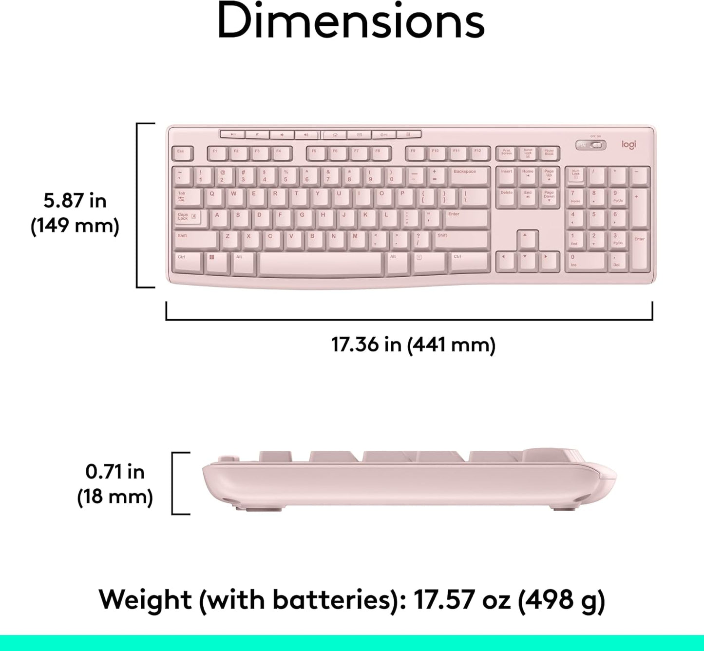 MK270 Wireless Keyboard and Mouse Combo for Windows, 2.4 Ghz, 8 Multimedia Keys, PC, Laptop, Wireless Keyboard Compact Mouse Combo - Rose