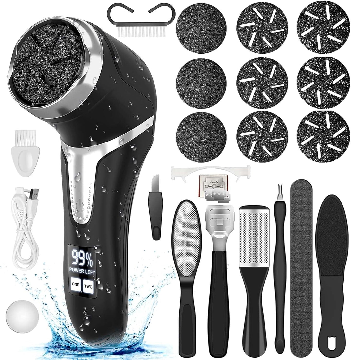 Electric Callus Remover for Feet (With Dander Vacuum), Portable Pedicure Kit Foot File Callus Remover, Rechargeable Waterproof Foot File for Foot Care Deadskin Remover with 9Head&Lcd Display