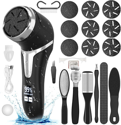 Electric Callus Remover for Feet (With Dander Vacuum), Portable Pedicure Kit Foot File Callus Remover, Rechargeable Waterproof Foot File for Foot Care Deadskin Remover with 9Head&Lcd Display
