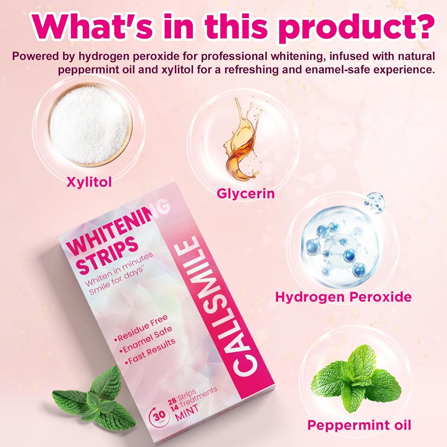 Teeth Whitening Strips - 14 Treatments Enamel Safe, Professional Teeth Whitening with Non-Slip Dry Strip Technology, Deep Stains Removal, No Sensitivity, Mint (28 Strips)