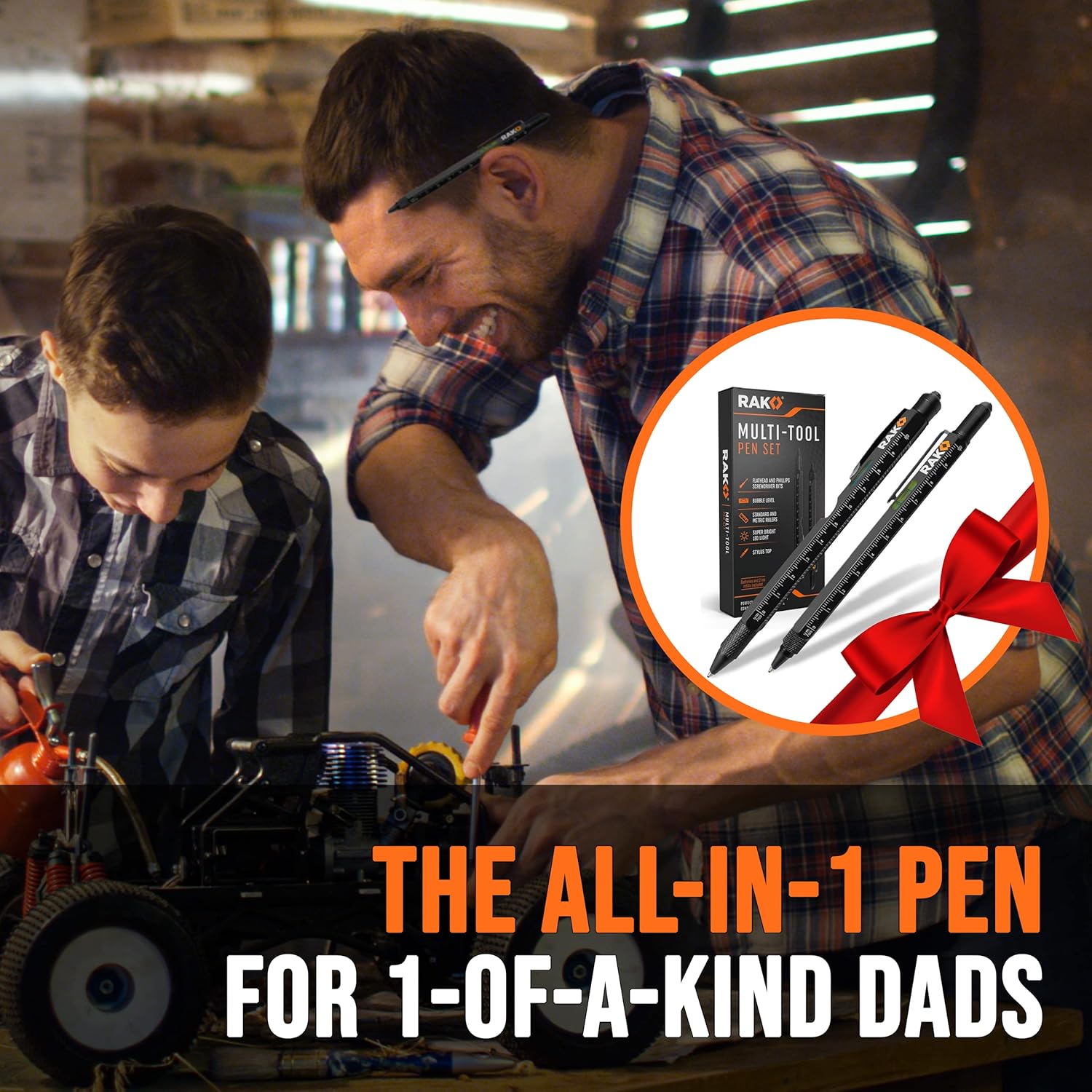 Multitool Pen - Multi-Tool Pens, LED Light, Flathead, Phillips Screwdrivers, Level, Ruler, Bottle Opener, and Stylus. Cool Gadgets Gifts for Men, Dad, EDC Pen Tool, Gift-Ready Box, Pack of 2