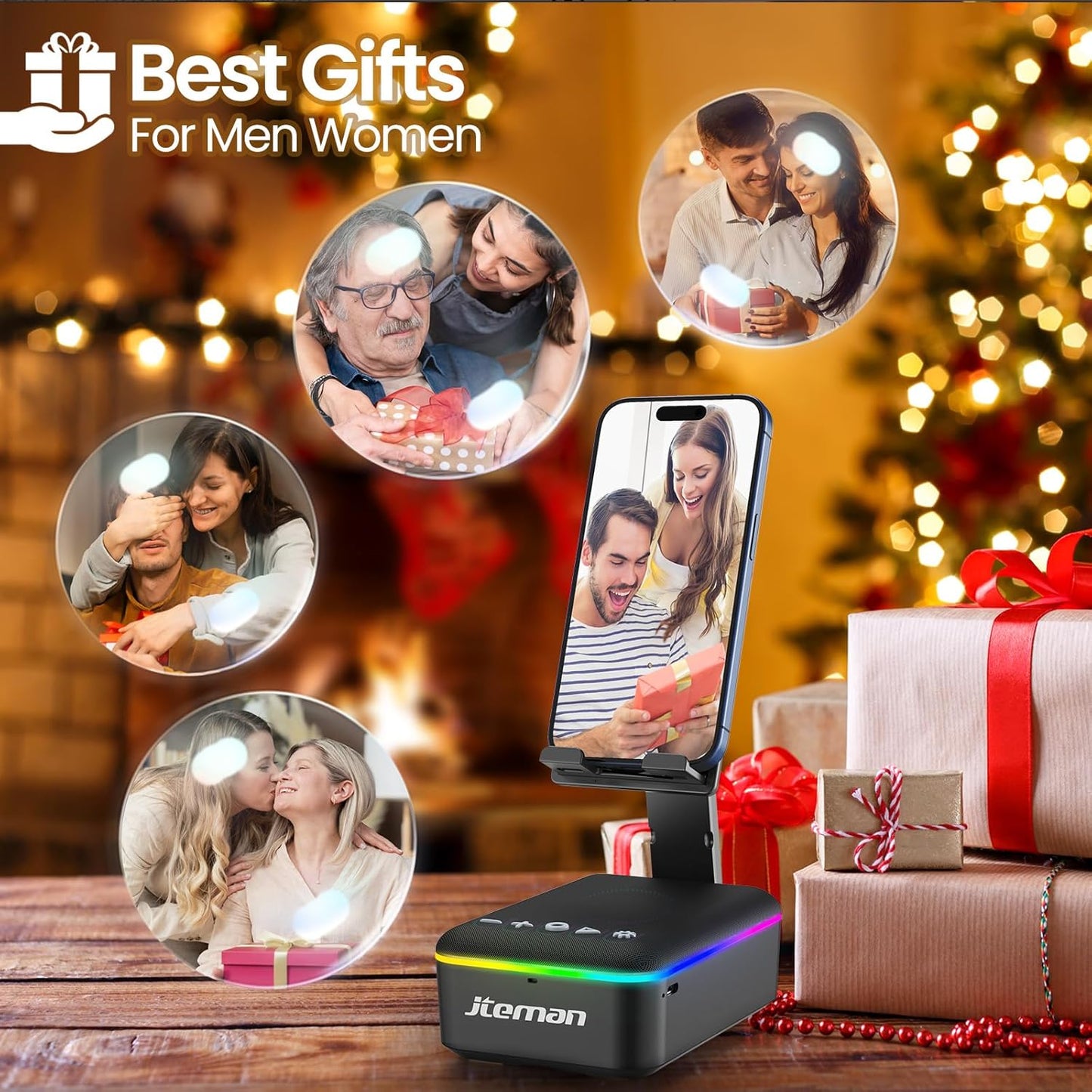 Gifts for Men Women,Cell Phone Stand with Bluetooth Speaker,Led Light,And Lanyard,Cool Tech Gadgets,Unique Birthday Gifts for Men Husband Mom Dad