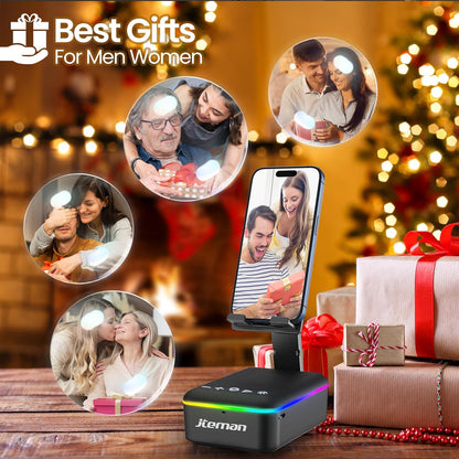 Gifts for Men Women,Cell Phone Stand with Bluetooth Speaker,Led Light,And Lanyard,Cool Tech Gadgets,Unique Birthday Gifts for Men Husband Mom Dad