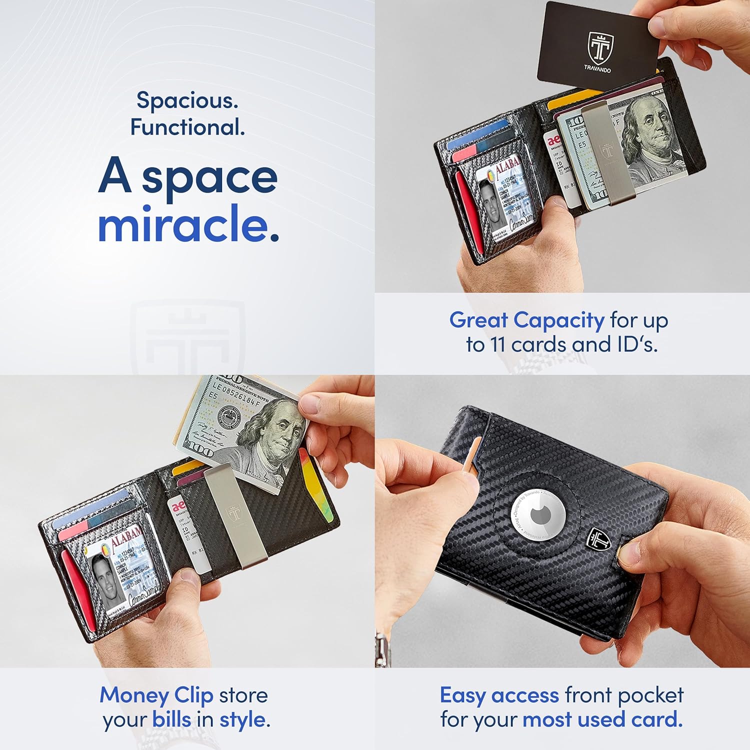 Airtag* Wallet Mens Wallet with Money Clip Air Tag Wallet Card Holder RFID Blocking Bifold Gifts for Men