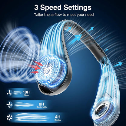 Neck Fan, Hands Free Bladeless Neck Fans Portable Rechargeable, 6000 Mah Battery Operated Wearable Personal Fan, Cooling Neck Fan, 3 Speeds, USB Fan Gifts for Men, Women, Travel, Outdoor