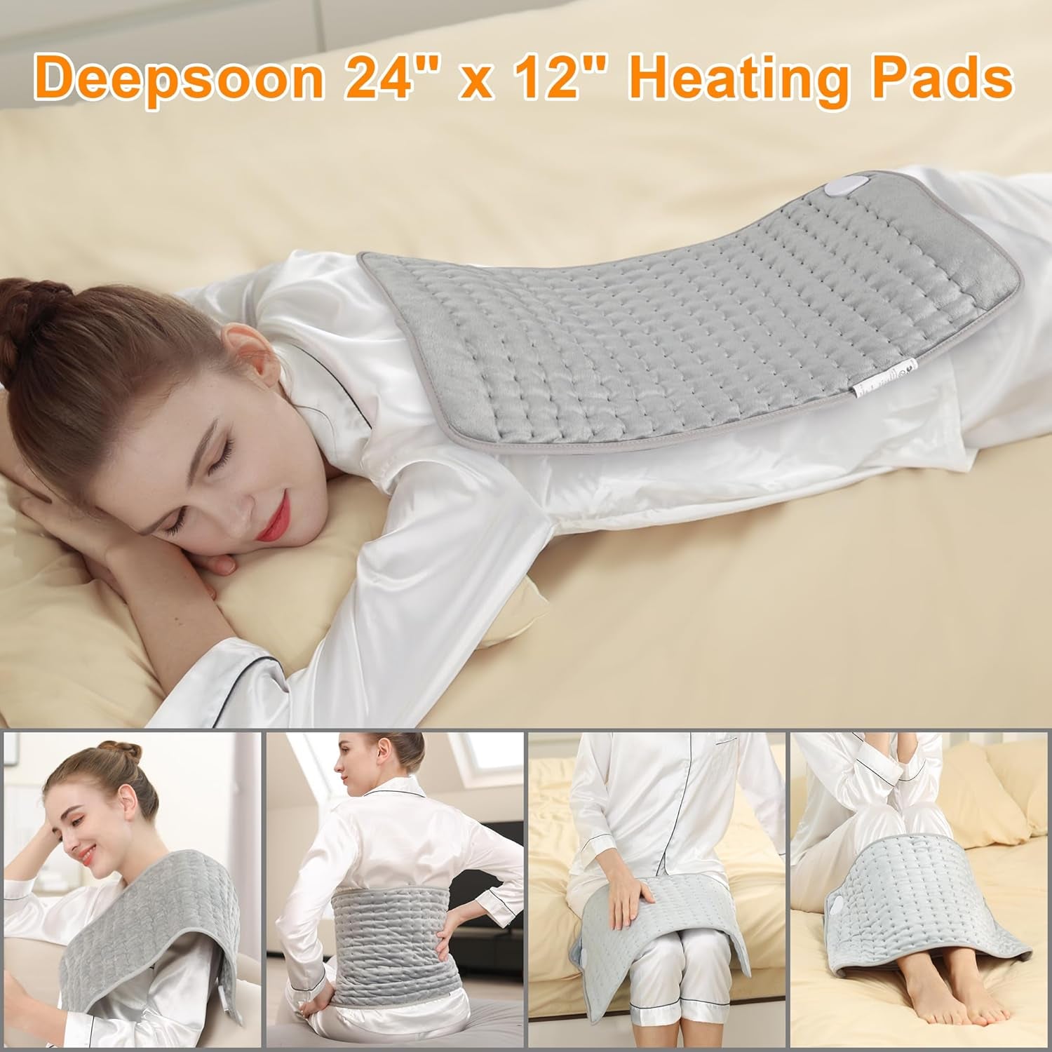 Heating Pad,Electric Heating Pads for Back,Neck,Abdomen,Moist Heating Pad for Shoulder,Knee,Arms,Legs,Dry/Moist Heat & Auto Shut Off,Birthday Gifts for Men and Women(Light Gray, 24''×12'')