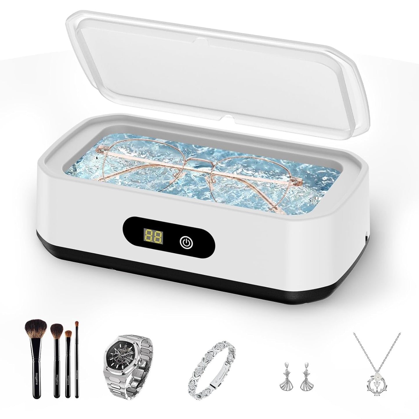 2025 Upgrade Large Capacity Ultrasonic Cleaner, 50Khz Ultrasonic Cleaner Machine with 5 Modes Timer for Glasses Dentures-304 Stainless Steel Tank,White & Black